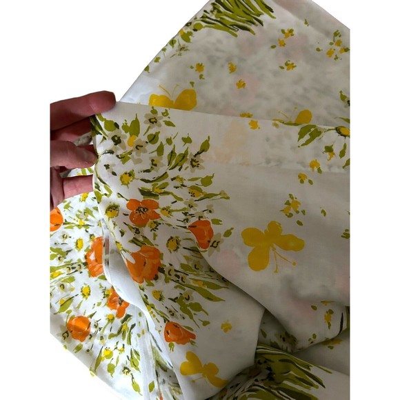 Vtg MORGAN JONES BONNE BOUQUET ORANGE POPPIES Butterflies Full Double Flat Sheet - Picture 2 of 5